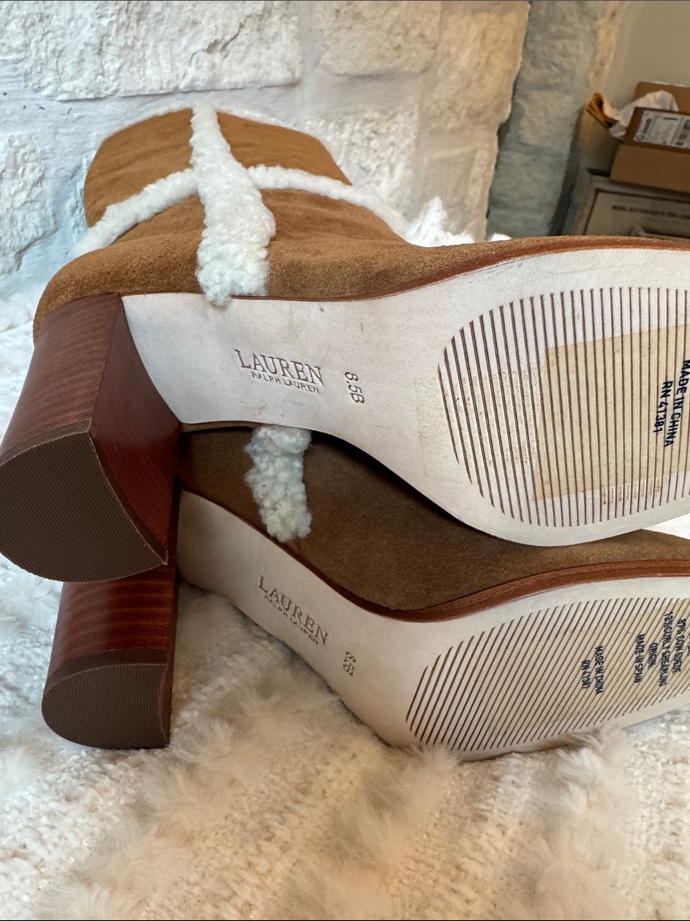 Lauren Ralph Lauren Chestnut Suede Tall Shearling-Trim Boots (Gorgeous) - Picture 7 of 11